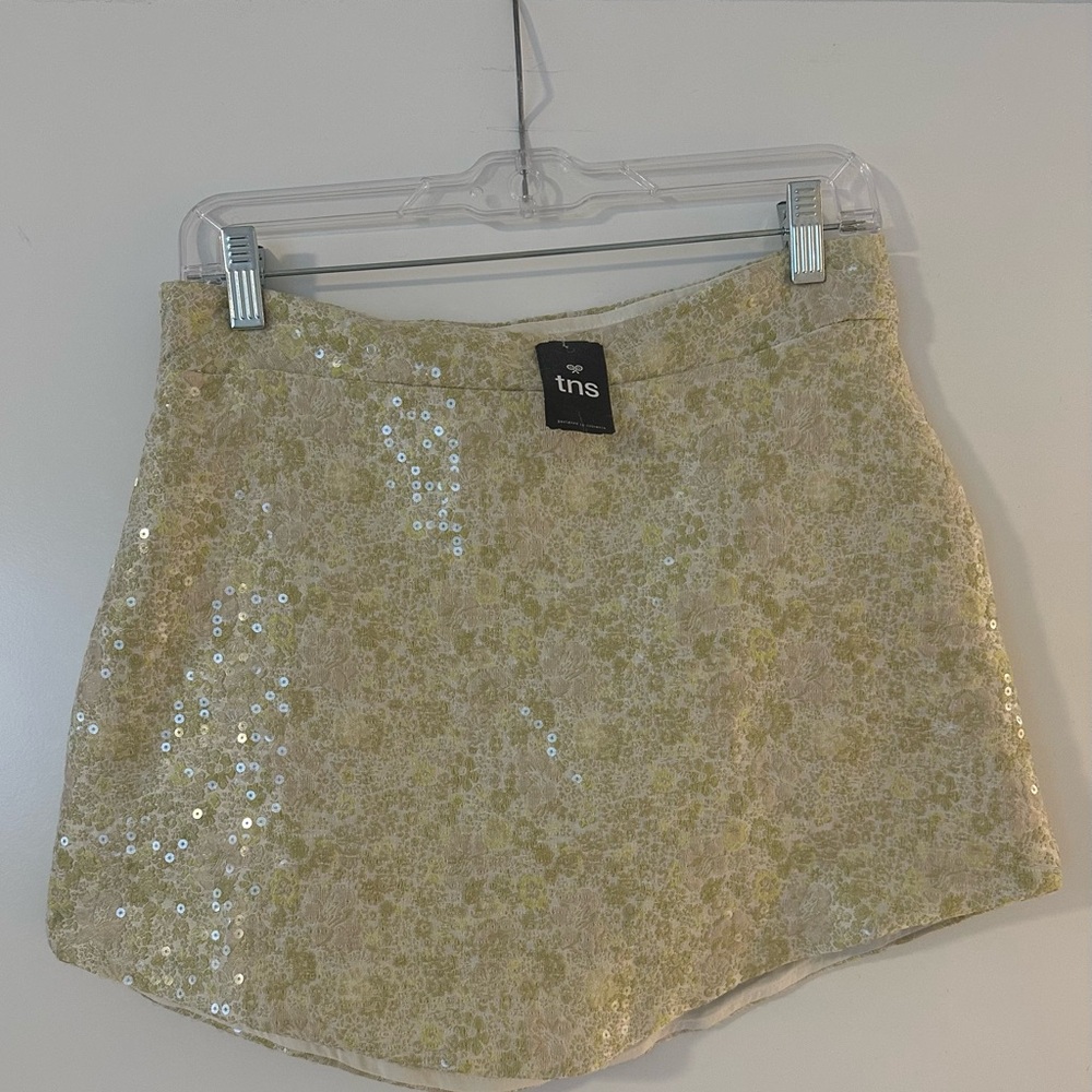 Sequin Floral Light Green Mini Skirt